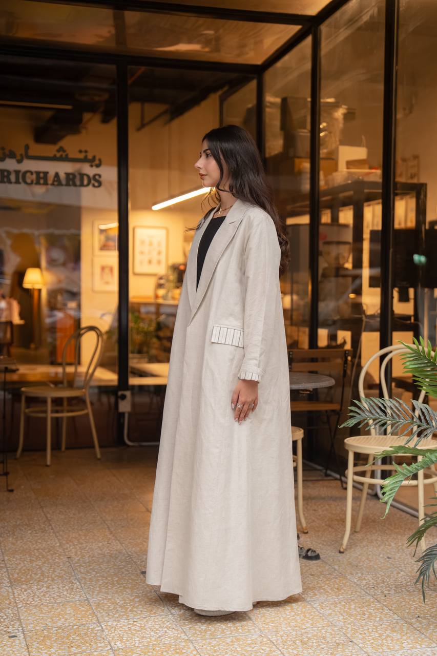 Linen abaya in beige.C:6777 beige