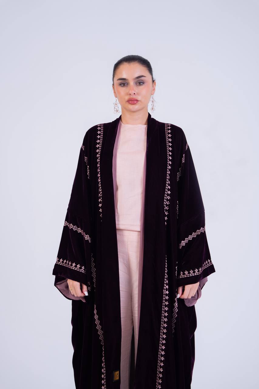 Embroidered velvet bisht.C:6854