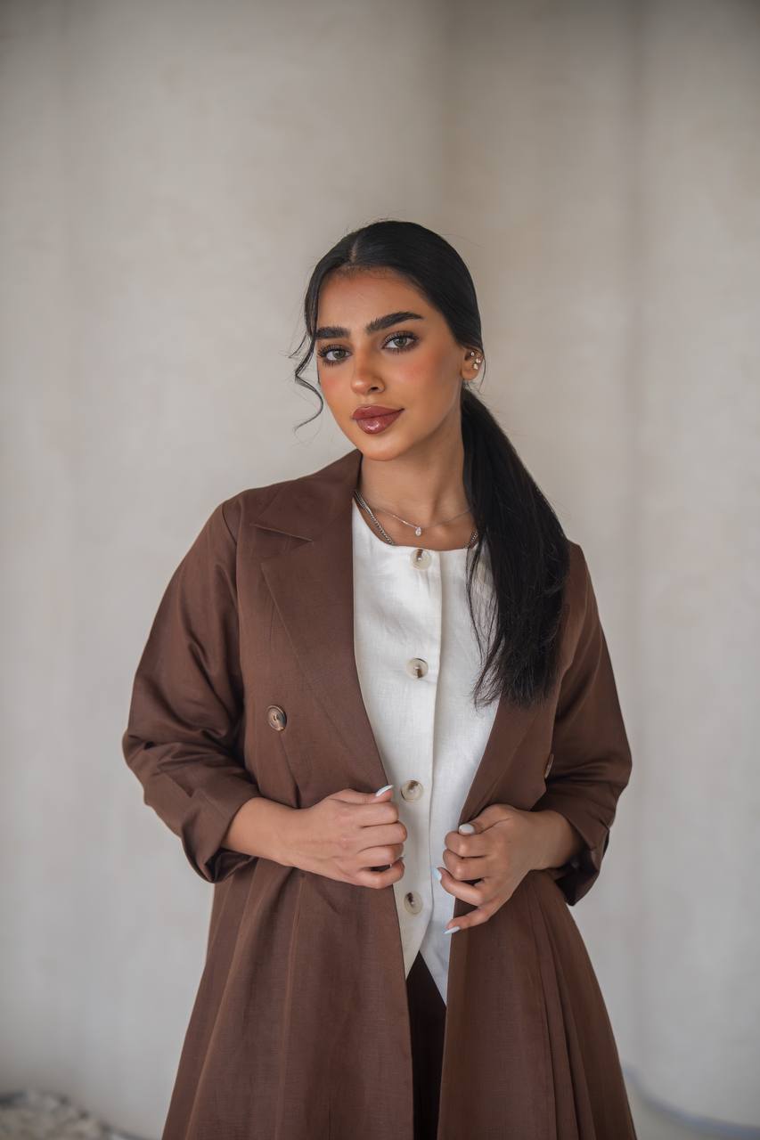 Brown blazer abaya with inner set, linen C:6642