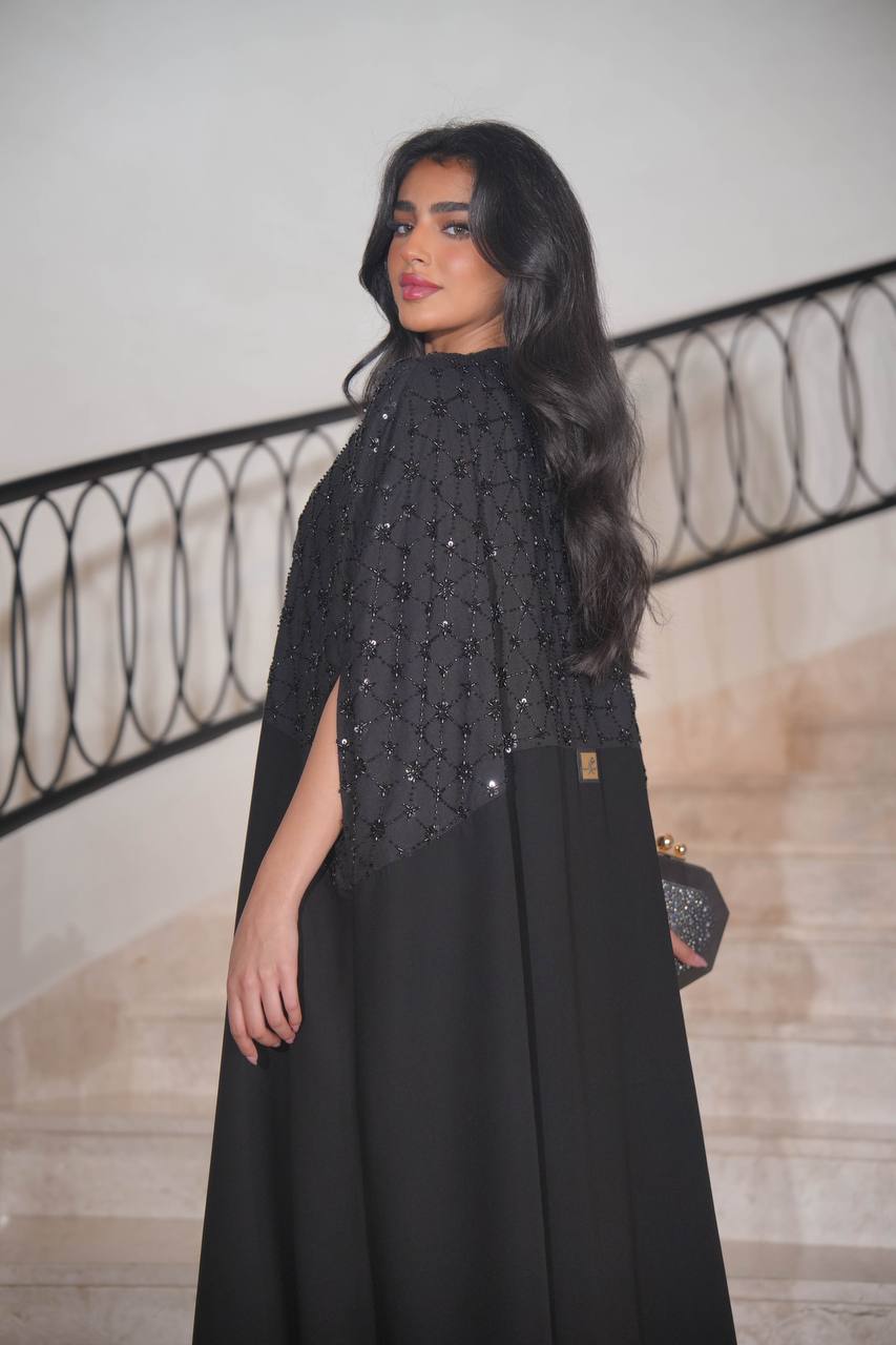 Lenin Daraa with hand embroidery with raw crepe fusion C:6615 Black