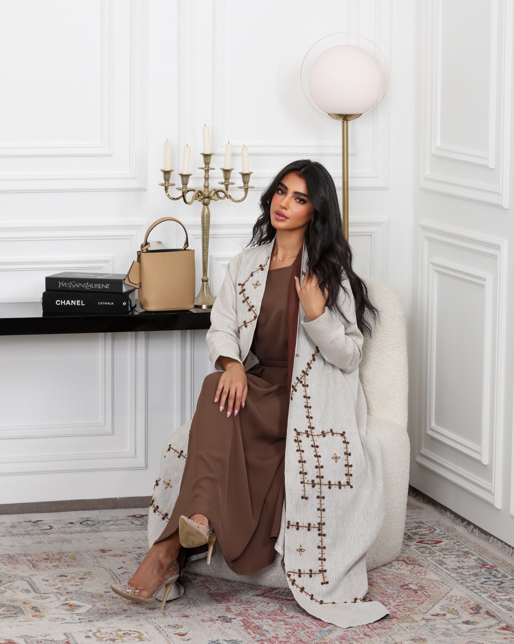 ABAYA BEAGE LINEN WITH PEARL C:6488 BREAGE