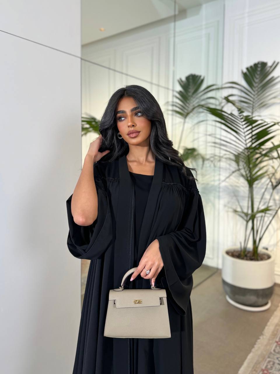 Raw Abaya Nada With Crepe C:6522 Black (Free size)