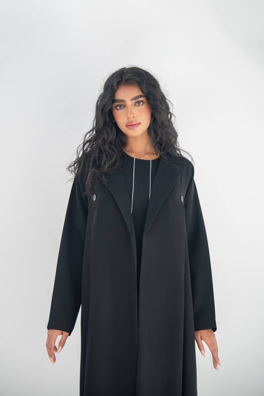 Black crepe blazer abaya with inner set c: 6642 black set