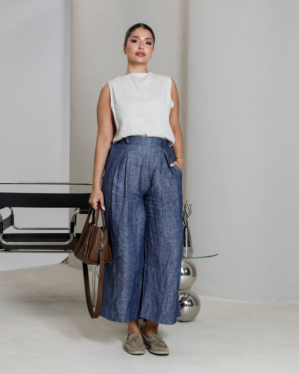 Natural linen pants and blouse set. 212