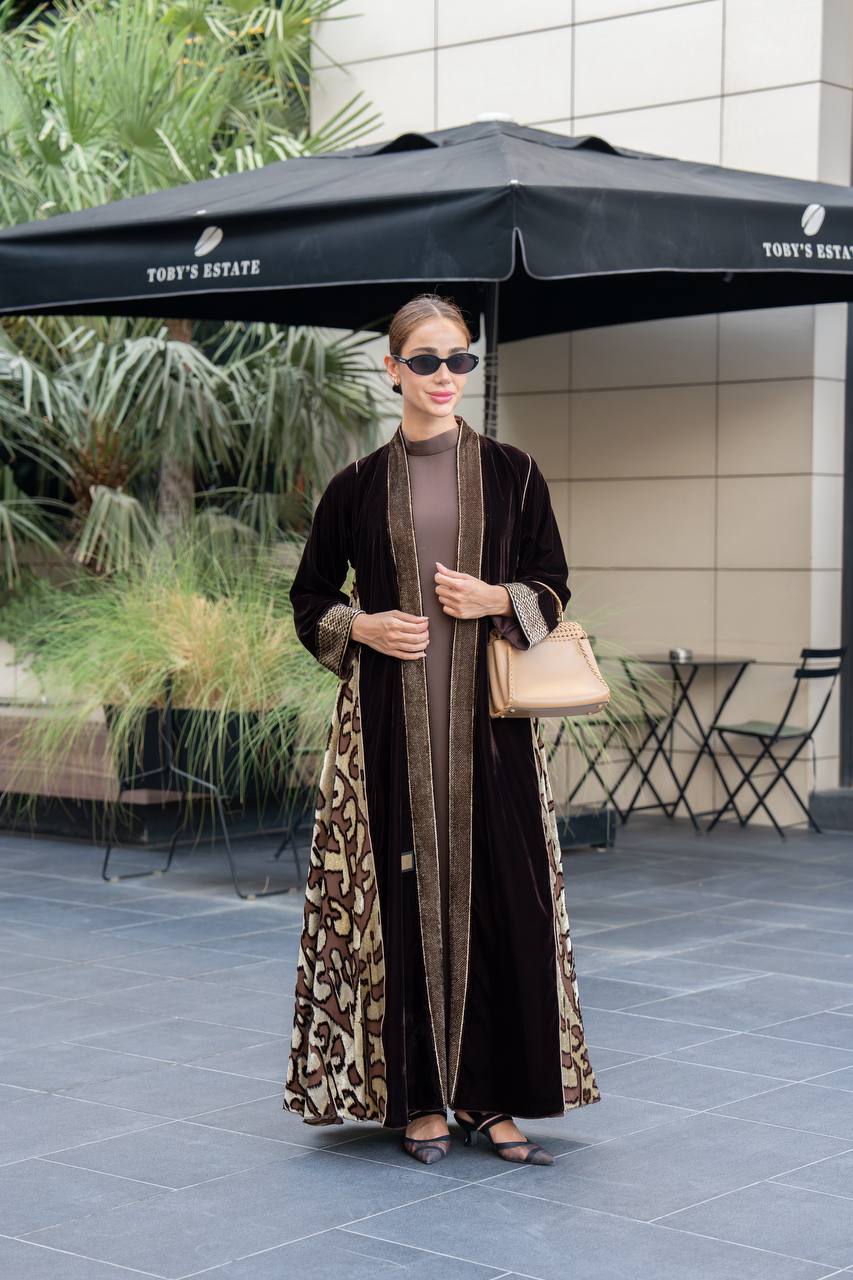 Brown velvet abaya . C:6696