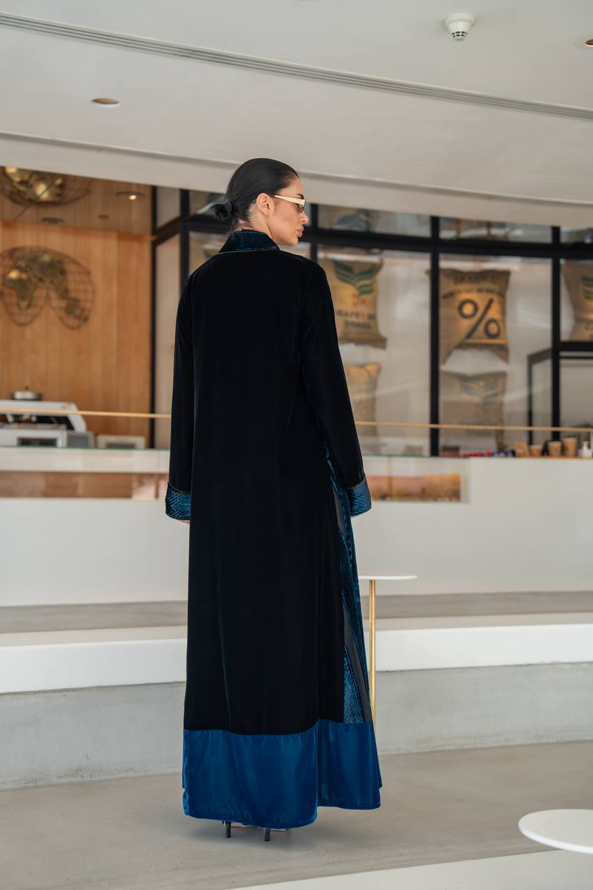 Black and turquoise velvet abaya. C:6701