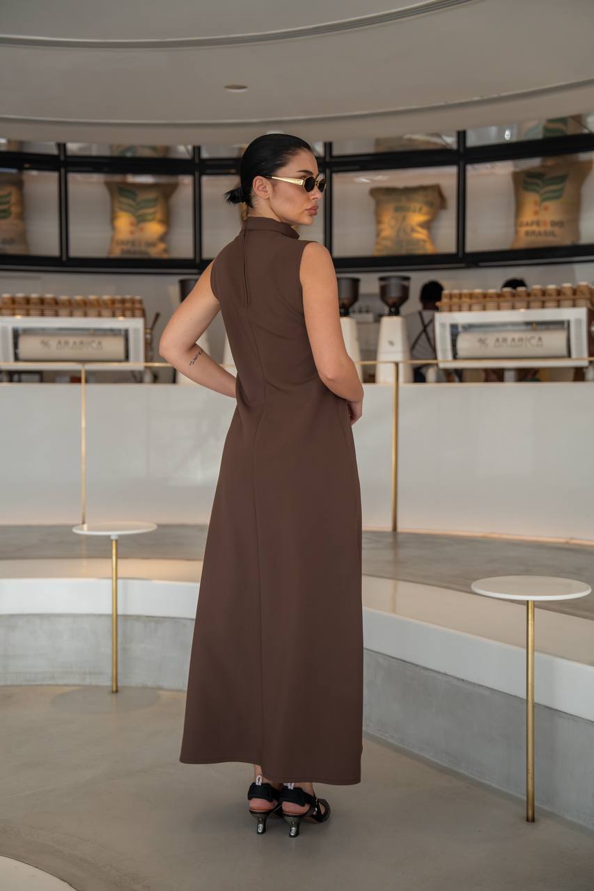 Brown crepe dress.C:217