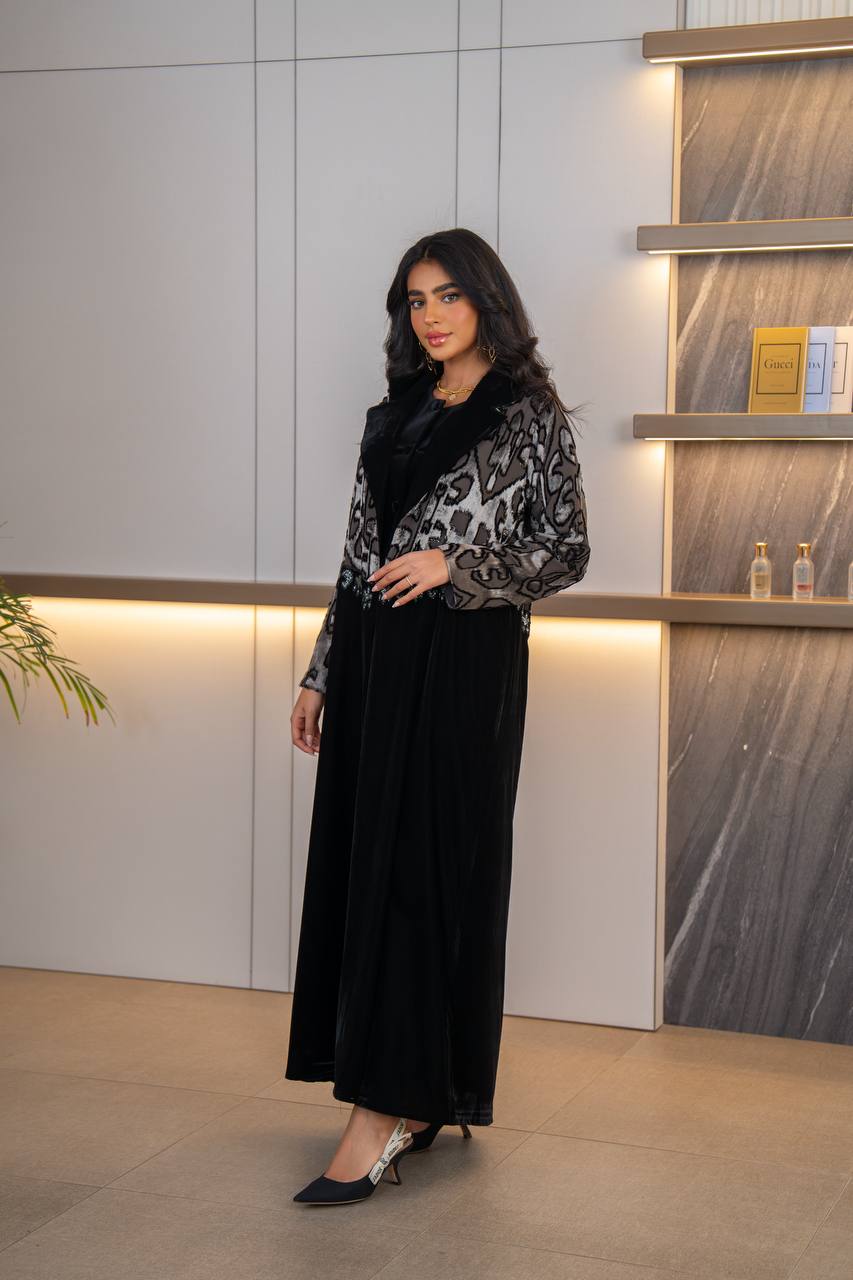 Black velvet blazer abaya. C:6703