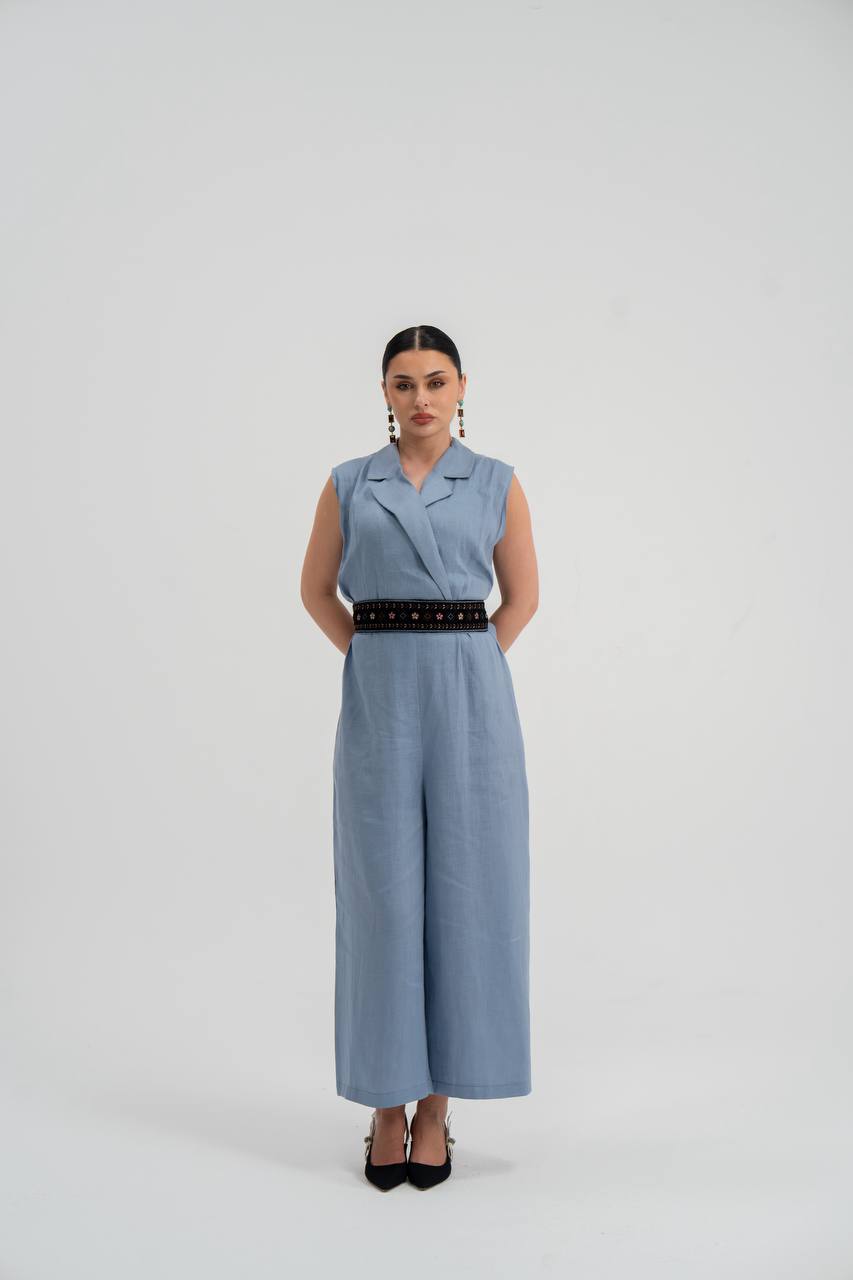 Grey Linen Jumpsuit. C:228 Gray