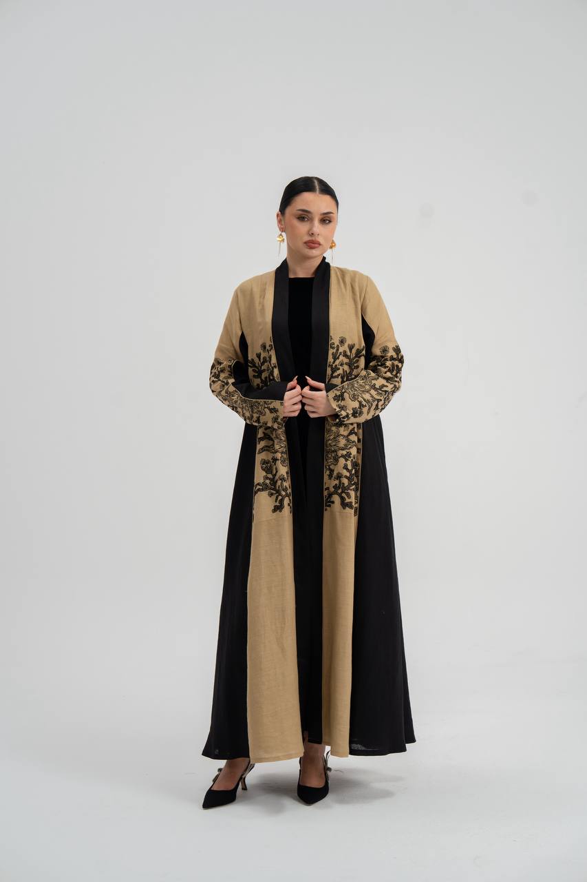 Linen abaya with embroidery. C:6749