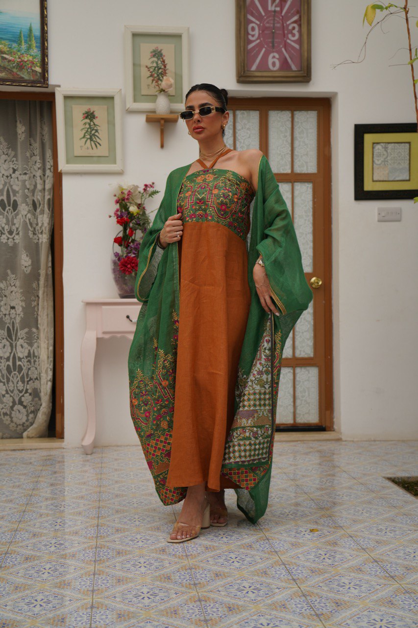 ABAYA BESHT LINEN WITH EMBROIDERY . C:6412