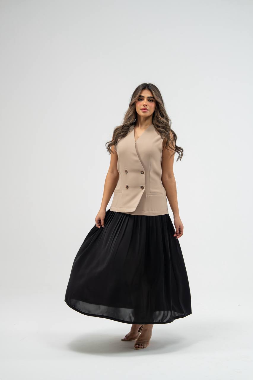 Crepe dress with linen. C:208 bige black