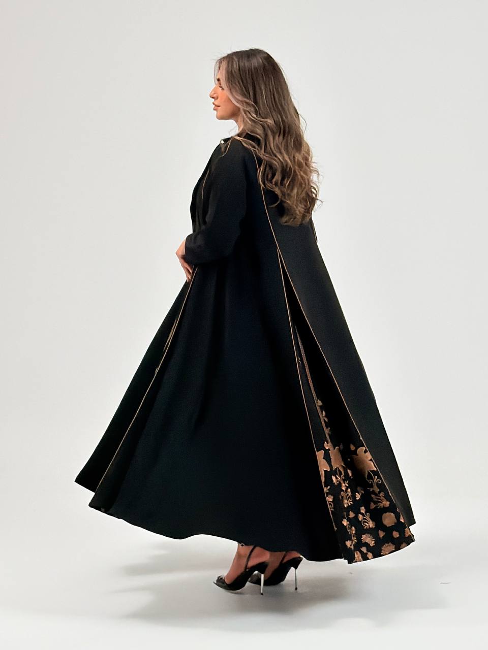 Black crepe abaya with embroidery. C:6770