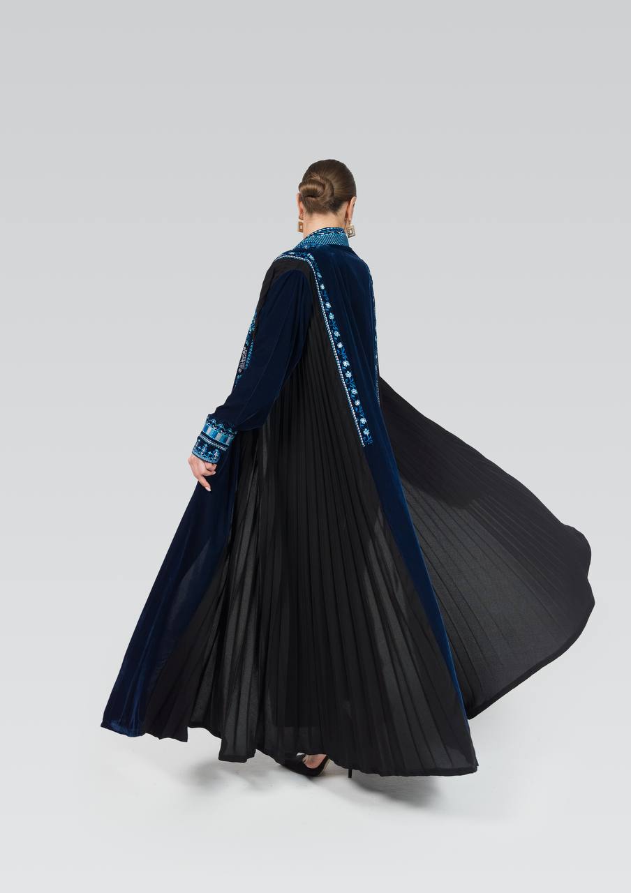 Velvet and crepe abaya with embroidery.C:6841