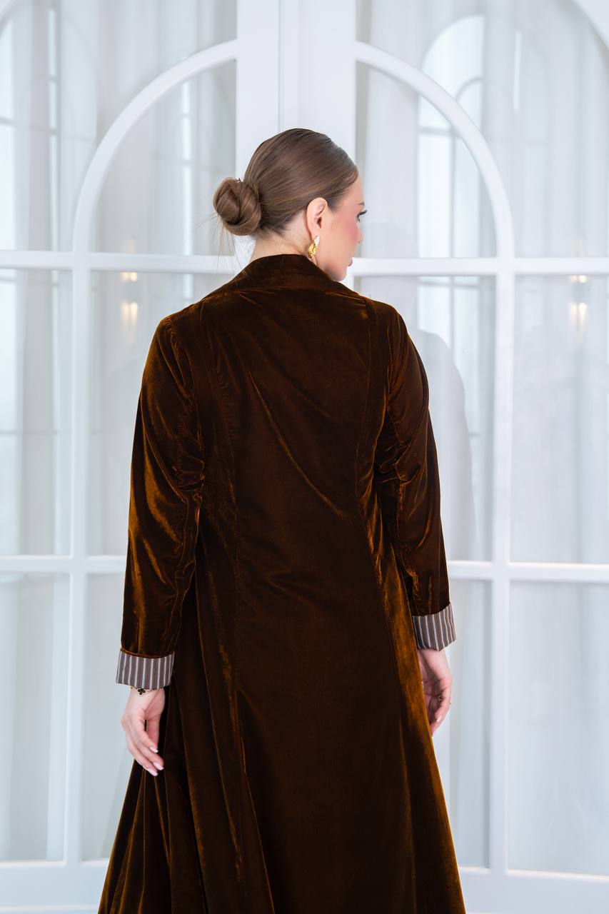 Velvet abaya with striped cotton.C:6849