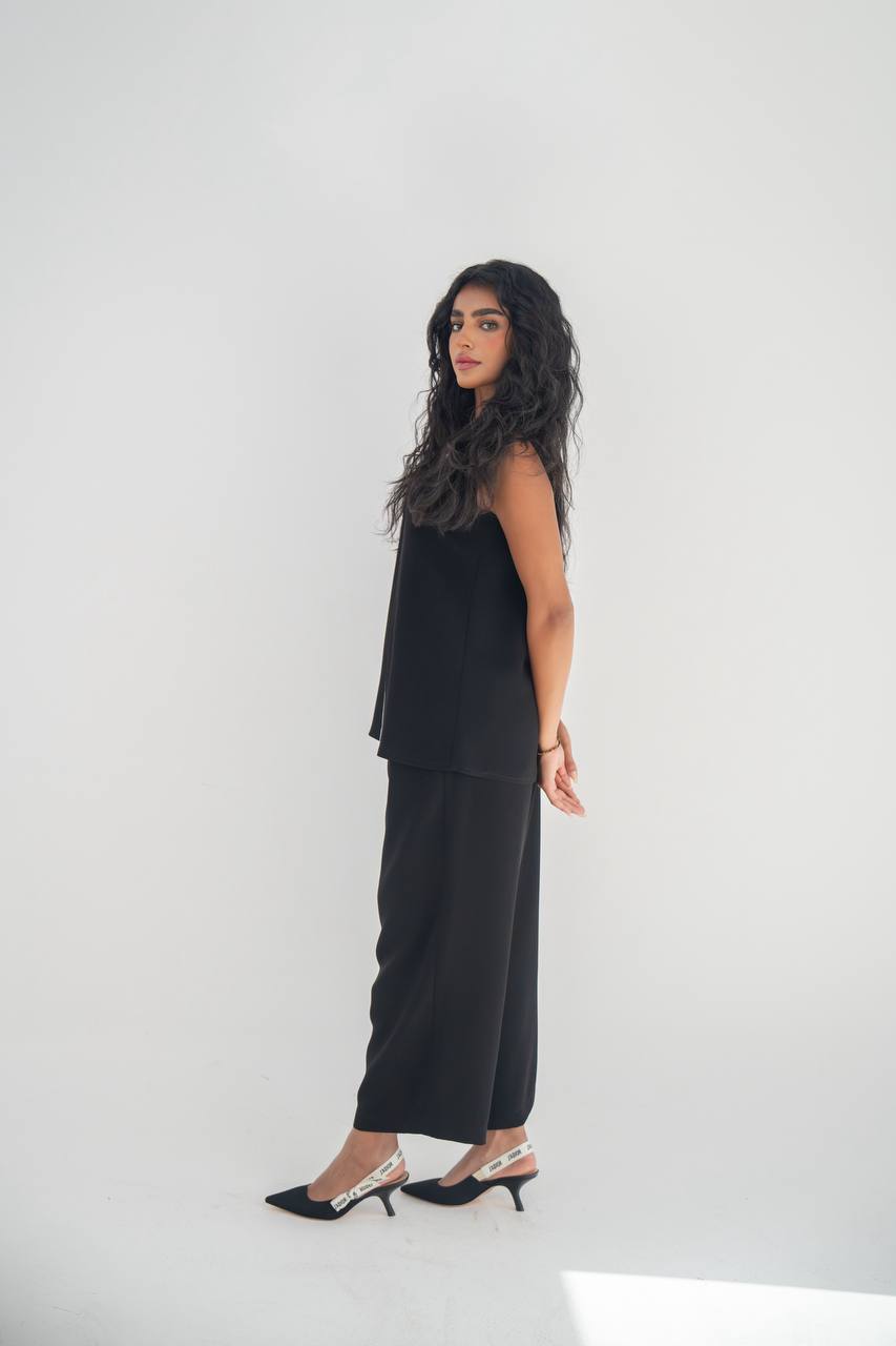 Black crepe blouse and pants set C:211