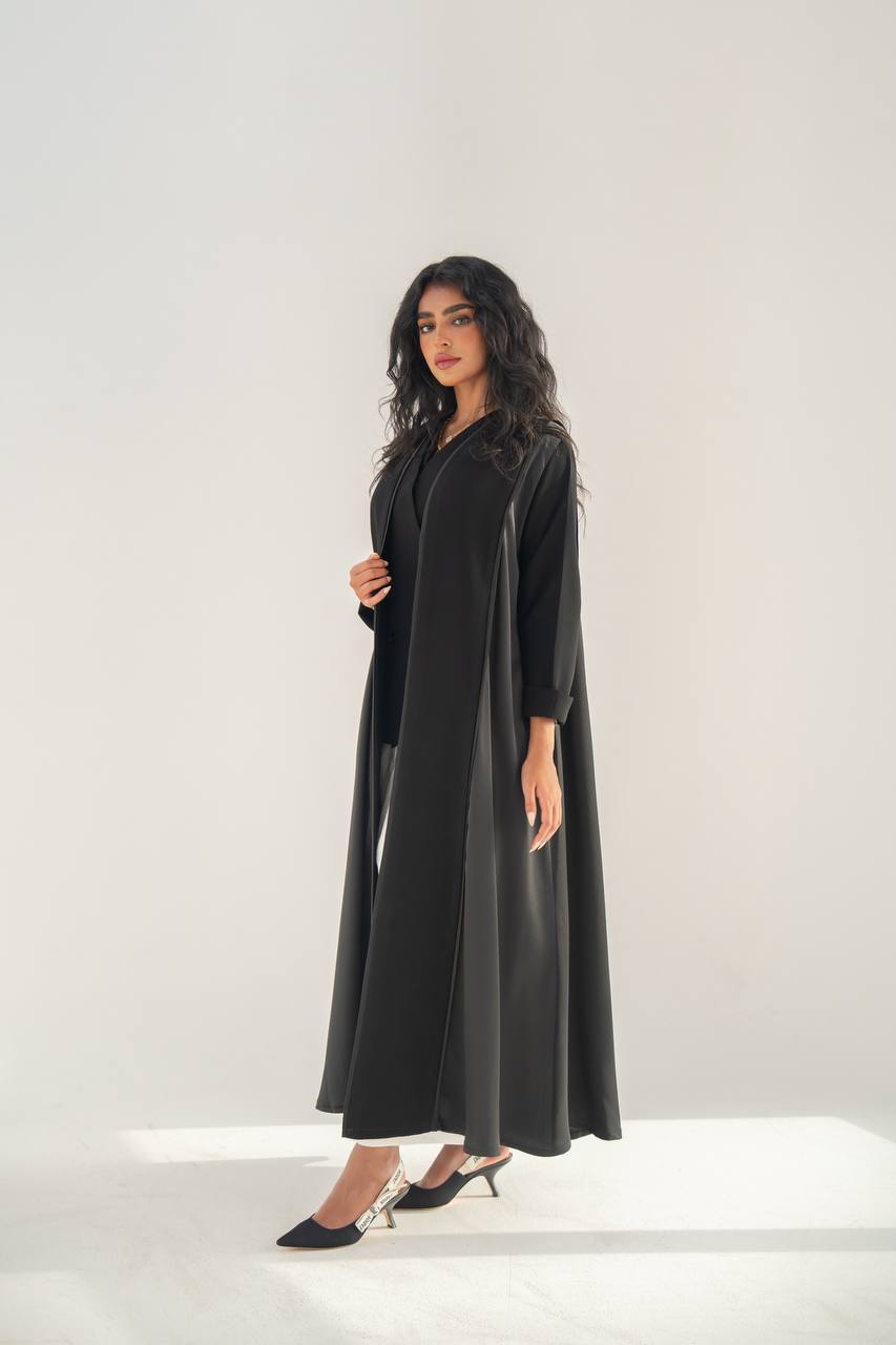 Black crepe abaya with embroidery on the back C:6654