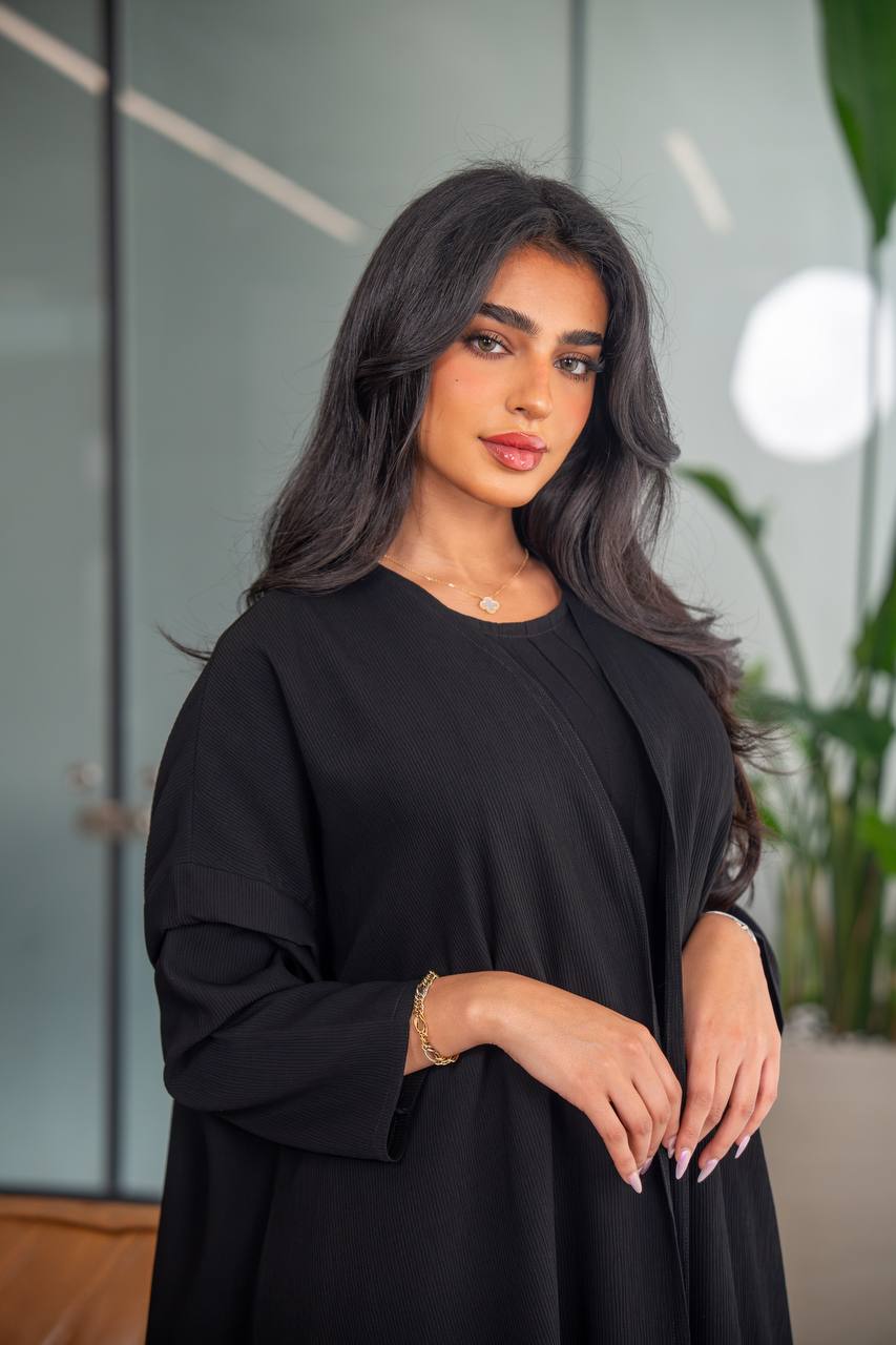 Free size abaya, black crepe fabric C:6628 (Free size)
