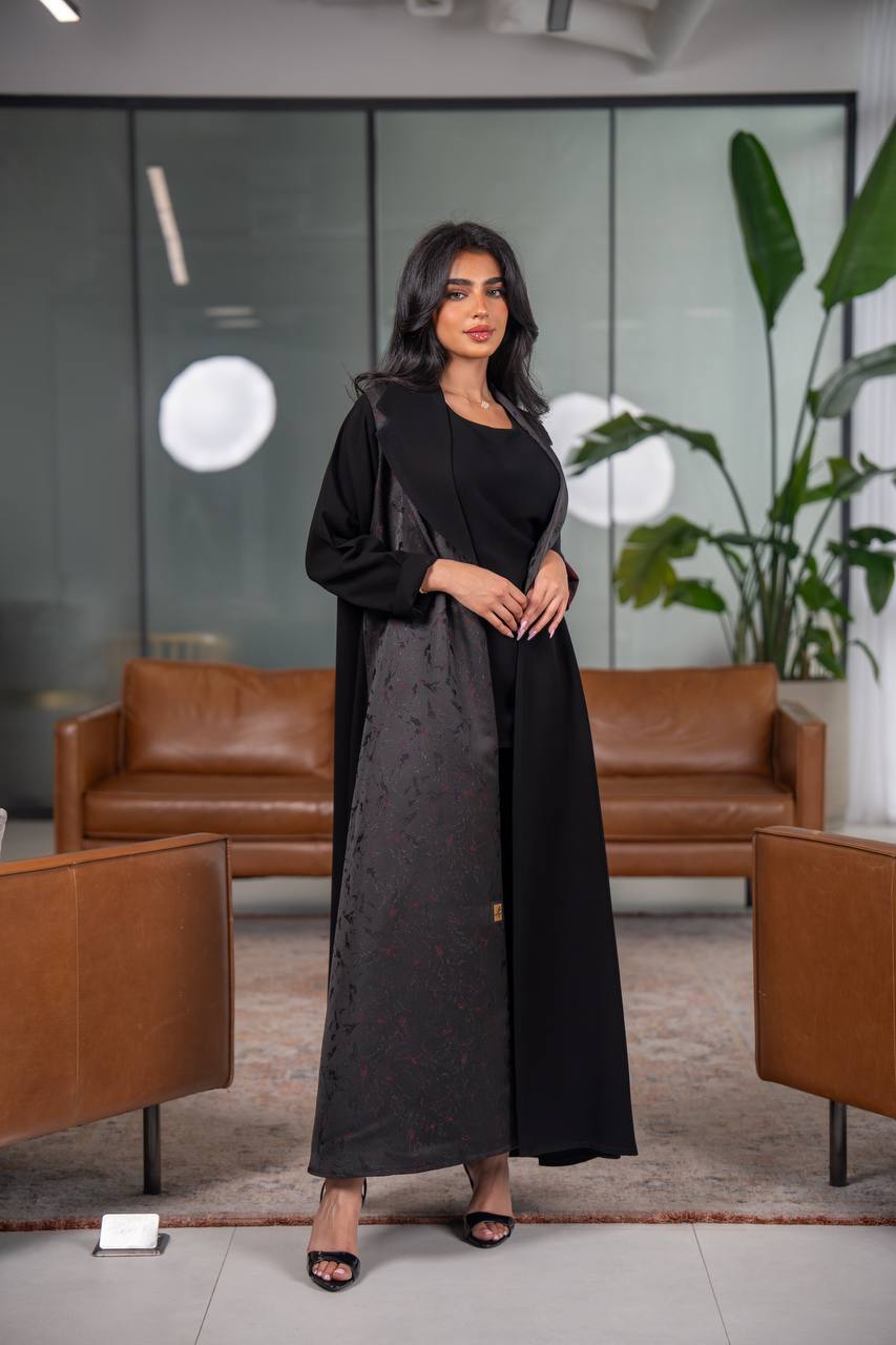 Black crepe blazer abaya with jacquard fabric C:6626