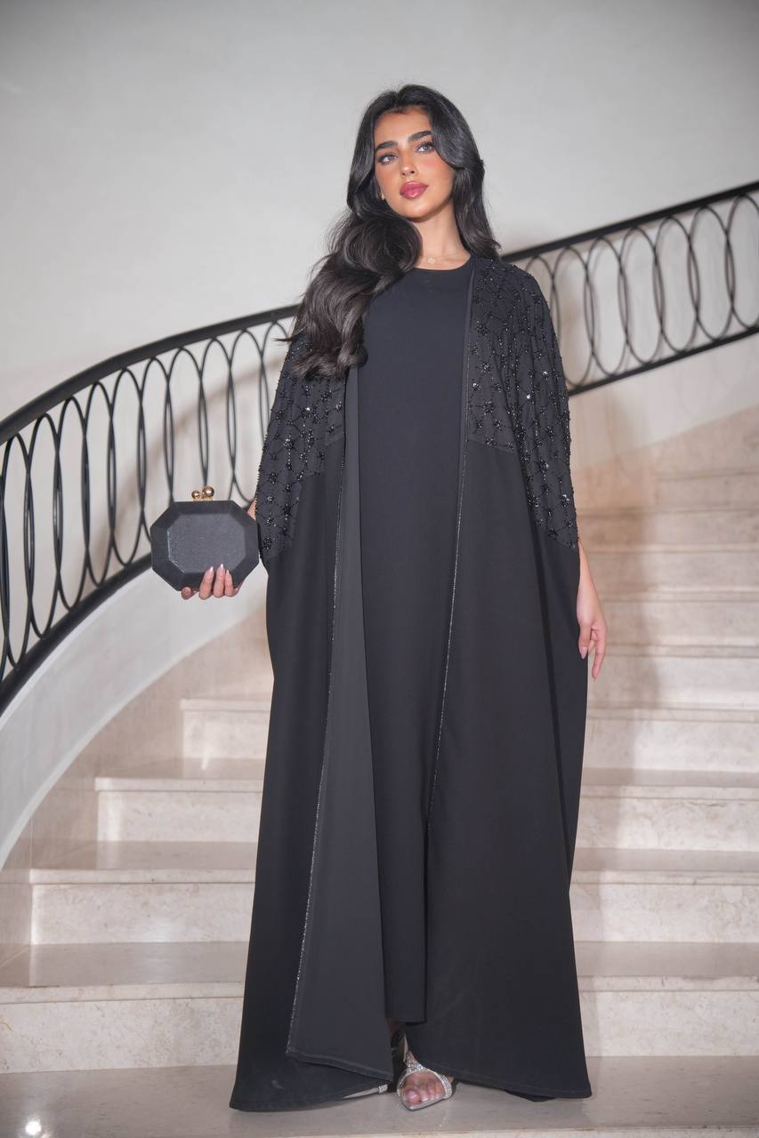 Lenin Daraa with hand embroidery with raw crepe fusion C:6615 Black