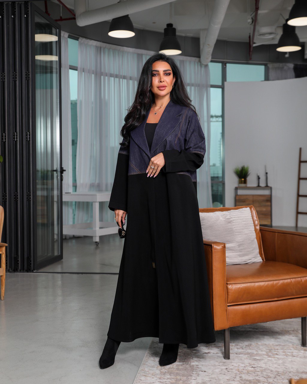 عبايه كريب بليزر جينز J3004