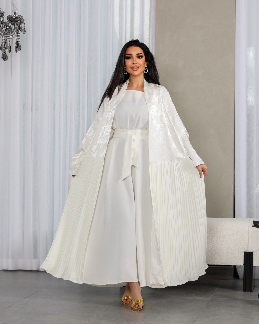 ABAYA CREPE WITH PLEATED C:6419WITHE