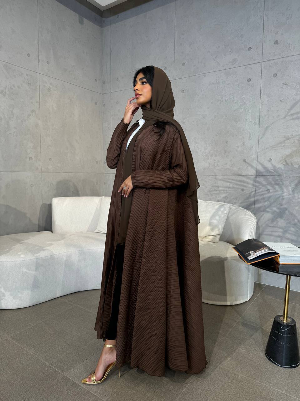 Abaya Crepe Brown C:6505 Brown (Free size)