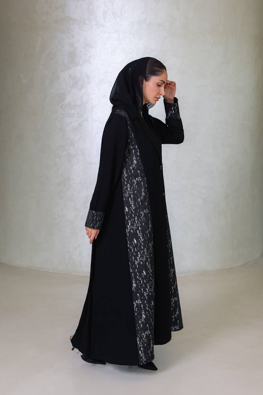Black crepe abaya with jacquard C:6677