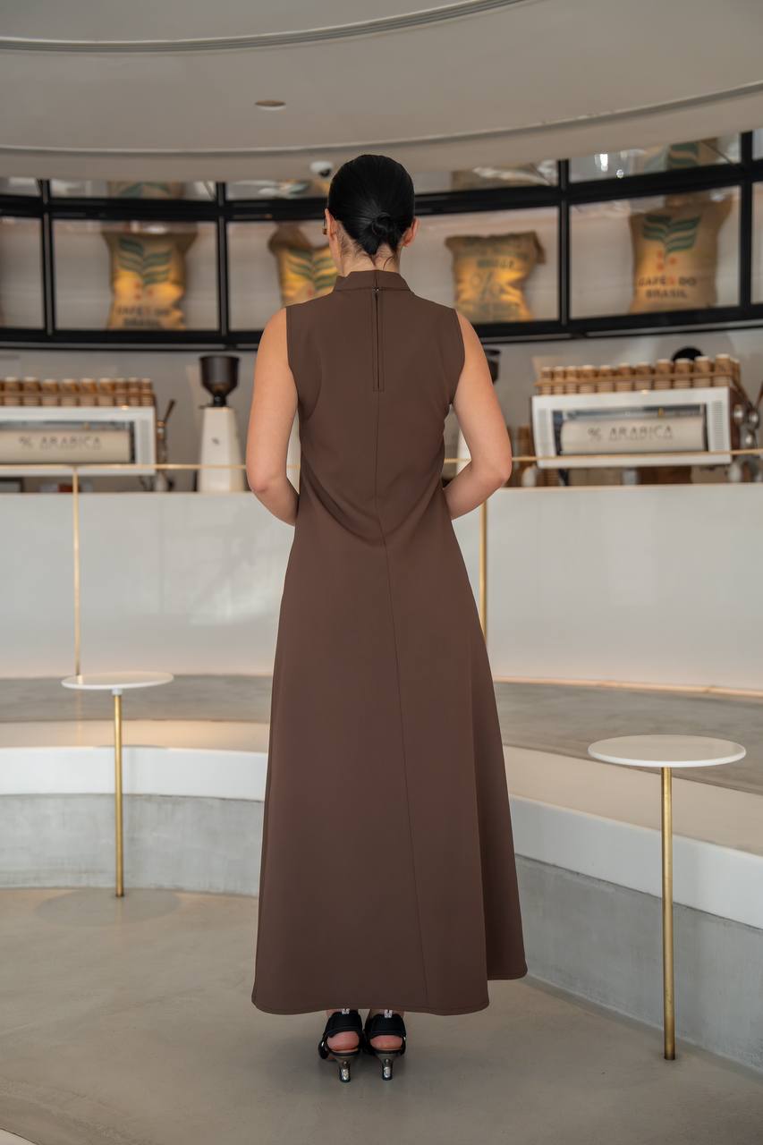 Brown crepe dress.C:217