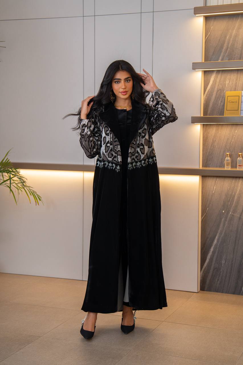 Black velvet blazer abaya. C:6703