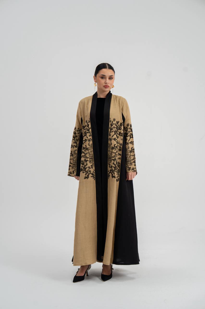 Linen abaya with embroidery. C:6749