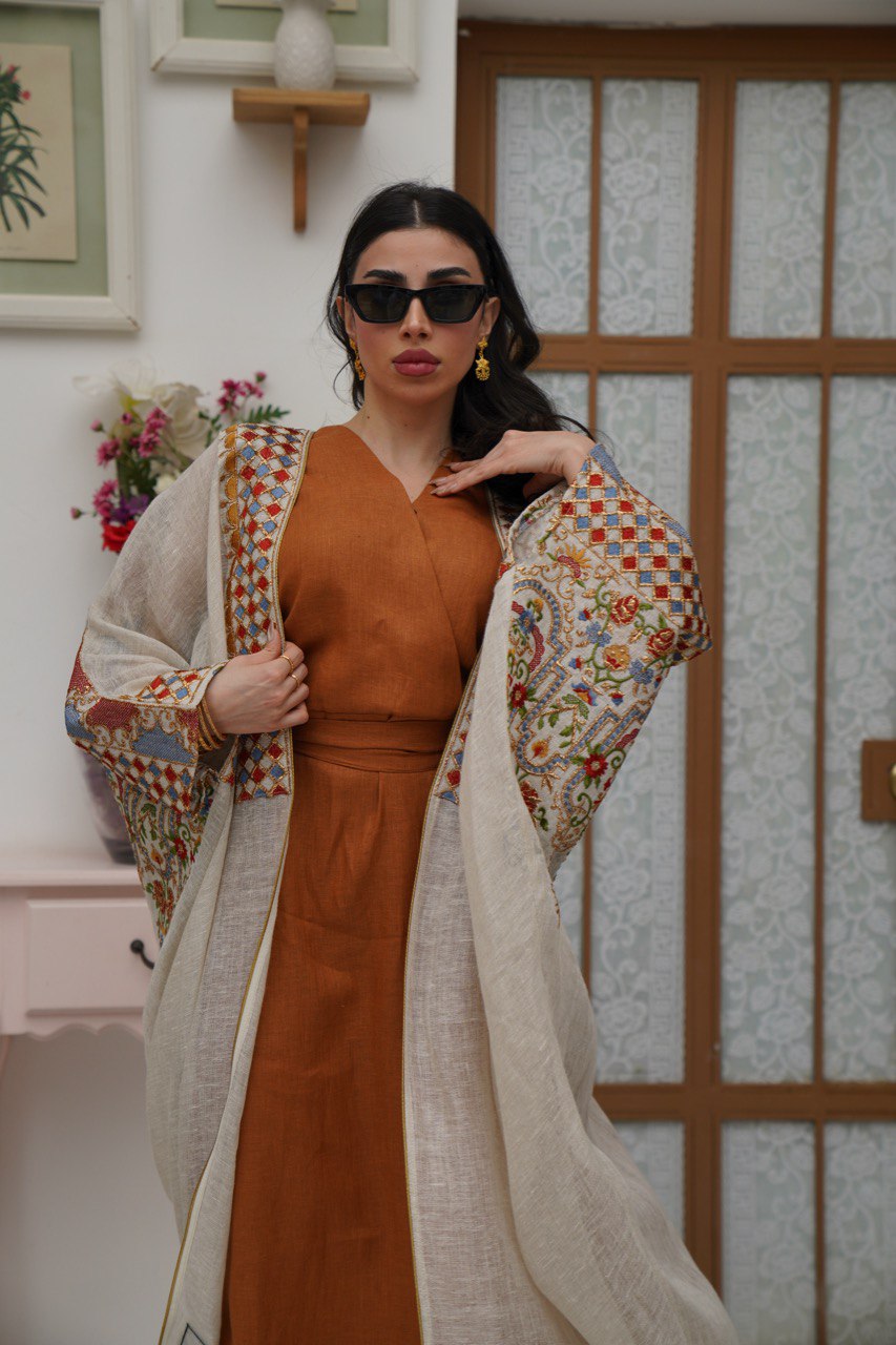ABAYA BESHT LINEN WITH EMBROIDERY . C:6412