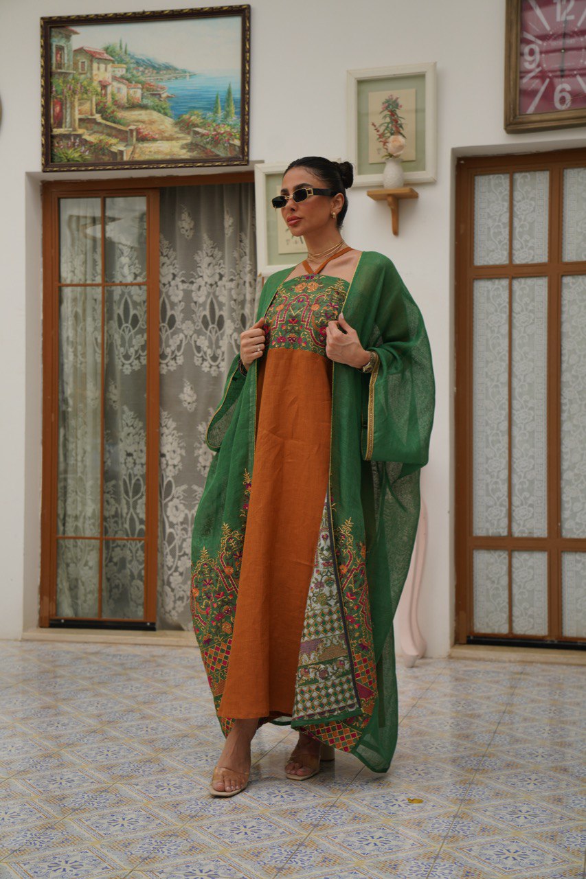 ABAYA BESHT LINEN WITH EMBROIDERY . C:6412