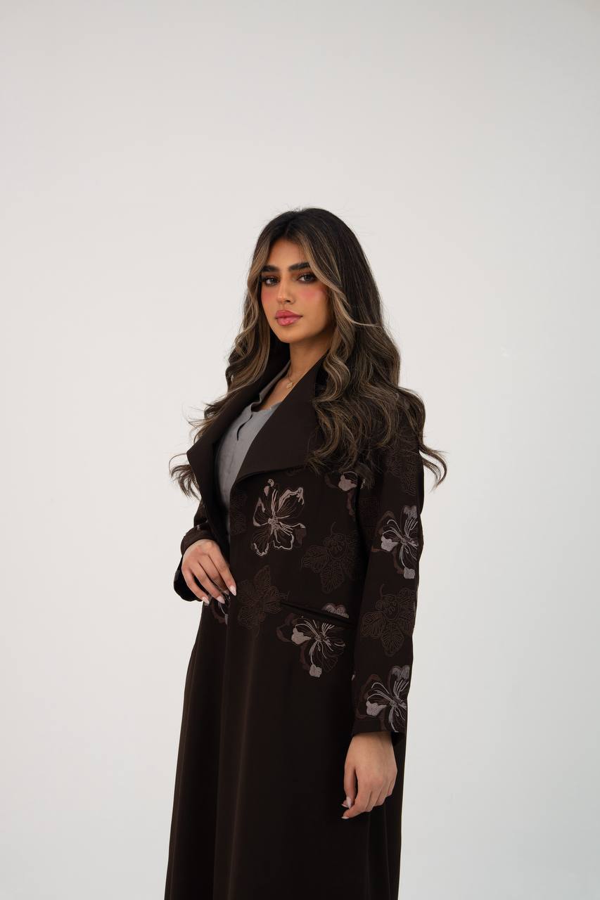 Brown crepe blazer with embroidery.C:6765