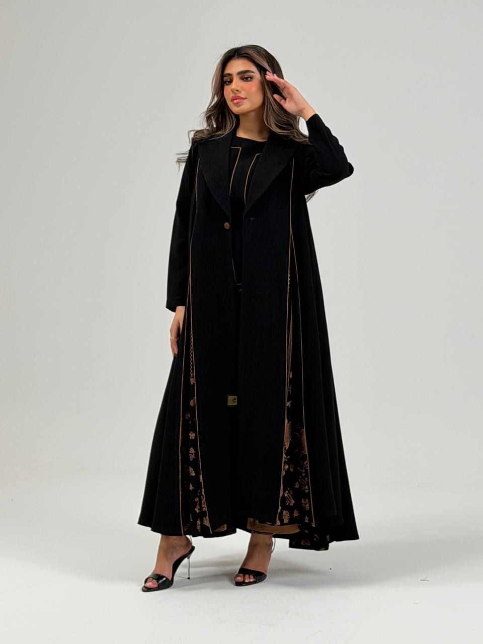 Black crepe abaya with embroidery. C:6770