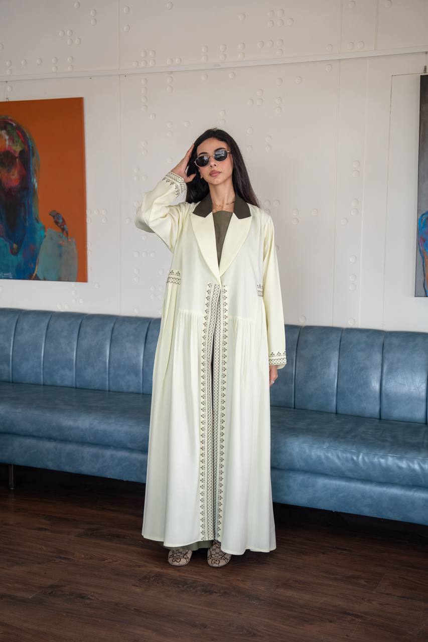 Yellow crepe blazer abaya. C:6778