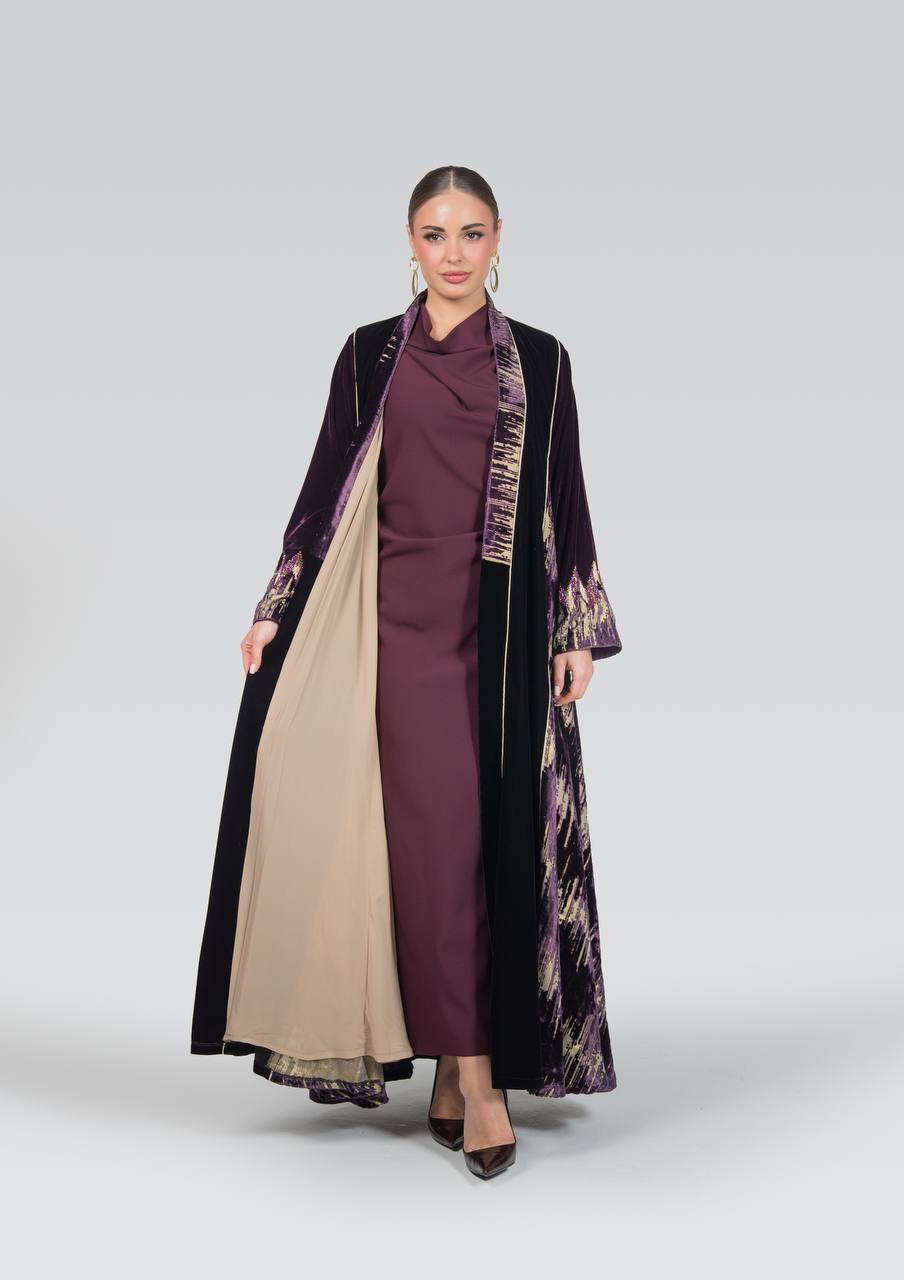 Velvet abaya with hand-beading.C:6838