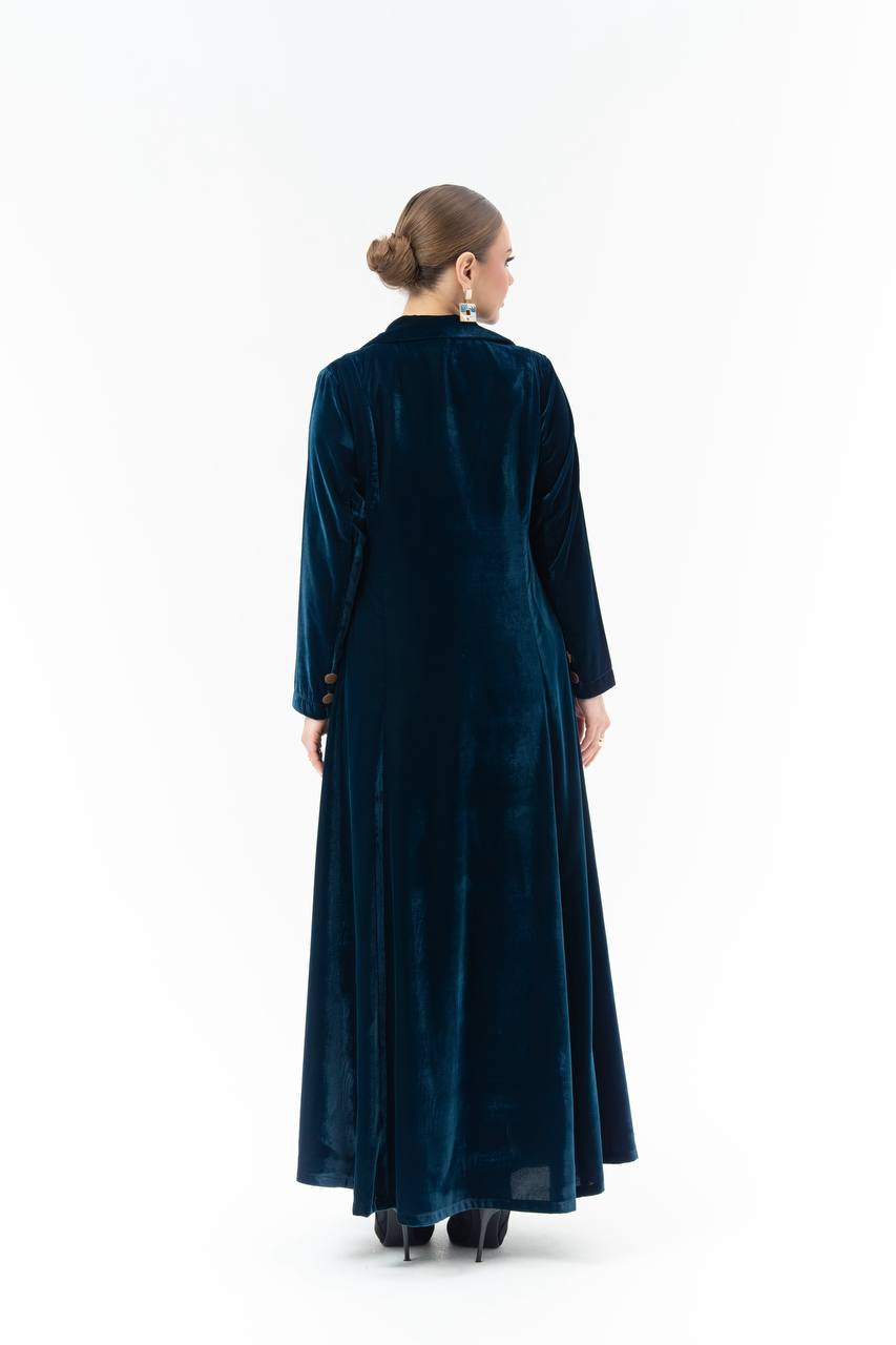 Navy blue velvet abaya with embroidery.C:6845 Blue