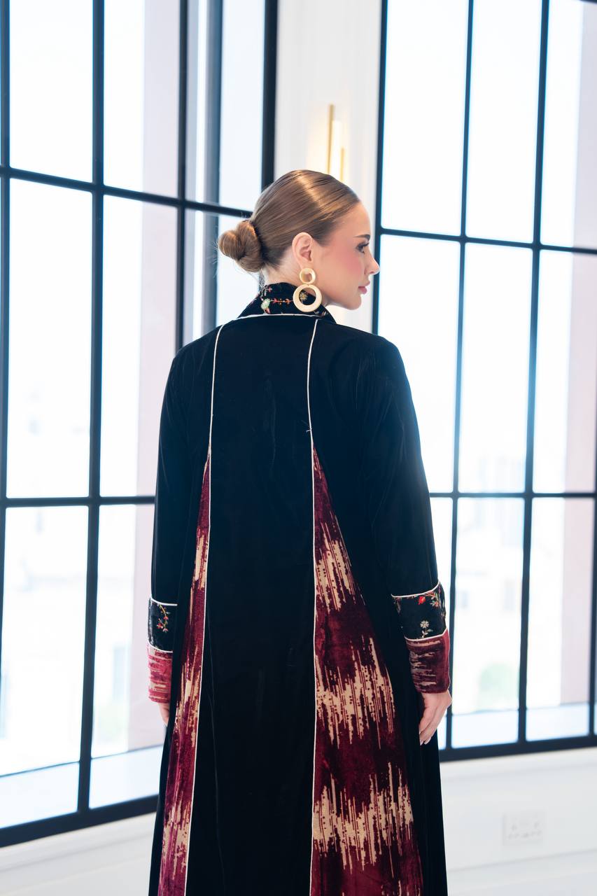 velvet abaya with embroidery.C:6850