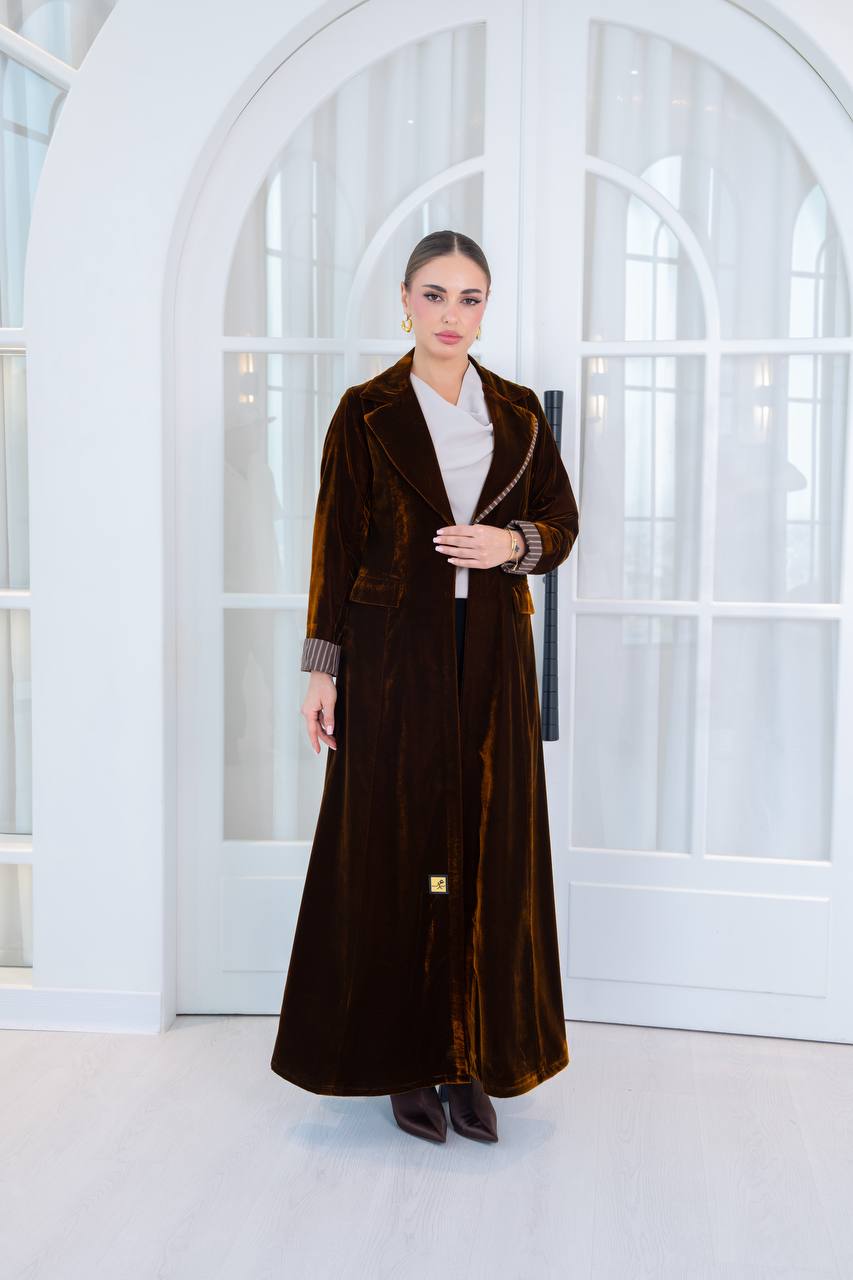 Velvet abaya with striped cotton.C:6849