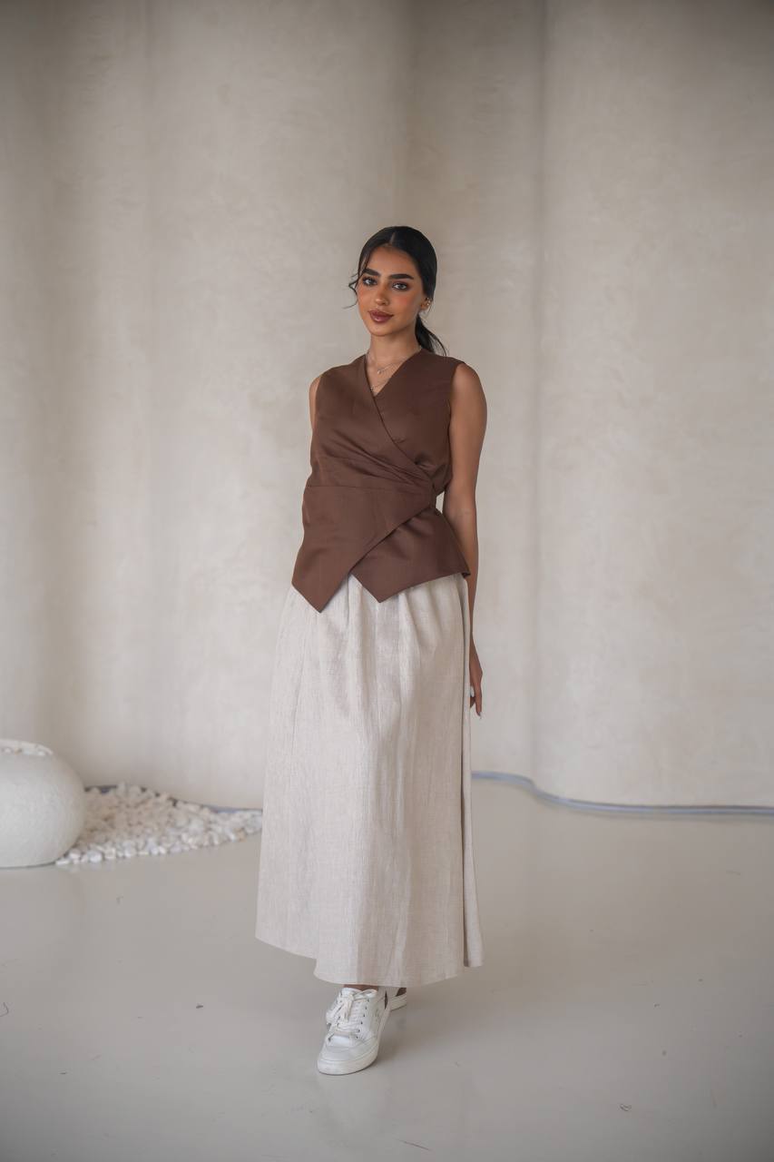 Linen blouse and skirt set C:205 Brown-Beige