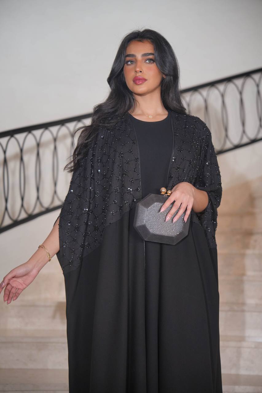 Lenin Daraa with hand embroidery with raw crepe fusion C:6615 Black
