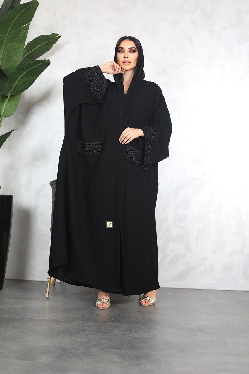 ABAYA BESHT CREPE WITH EMBROIDERY C:6107 (FREE SIZE)