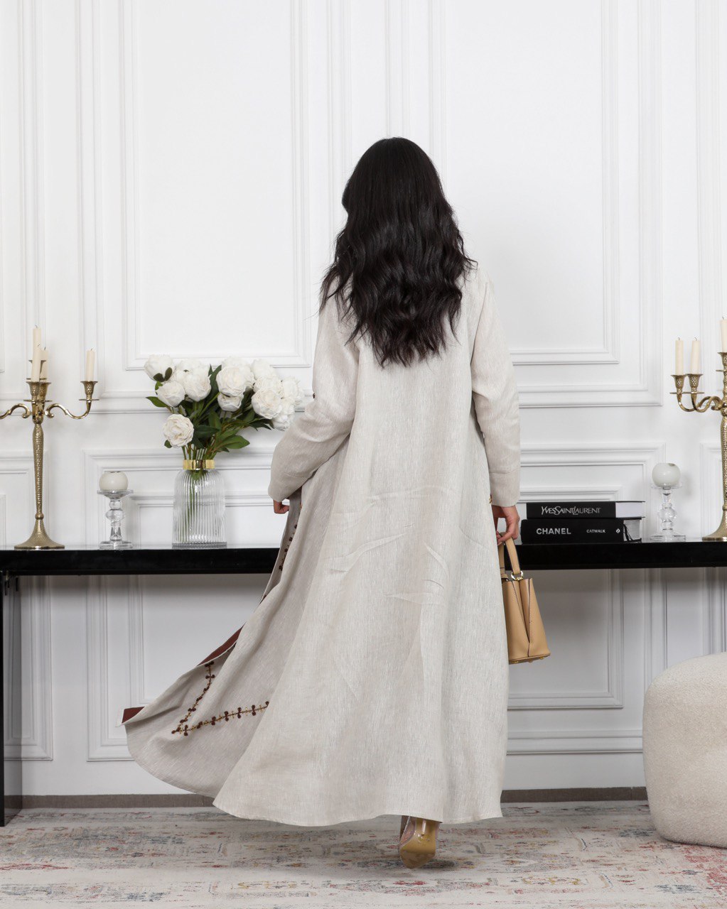 ABAYA BEAGE LINEN WITH PEARL C:6488 BREAGE