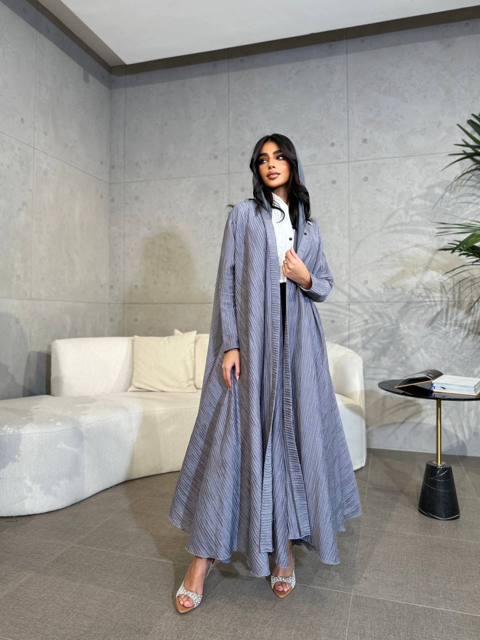 Crepe Abaya Grey C:6505 Gray (Free size)