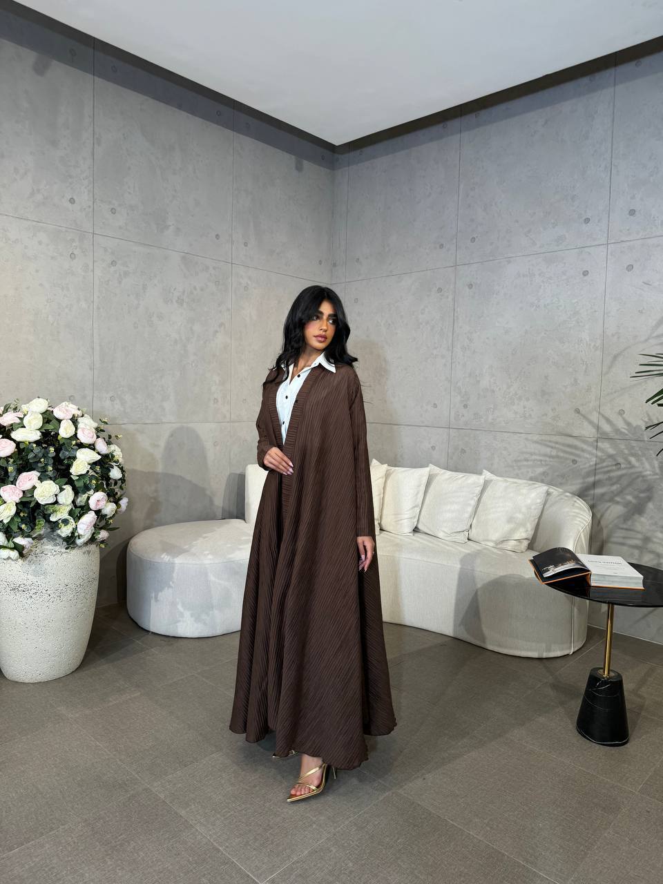 Abaya Crepe Brown C:6505 Brown (Free size)