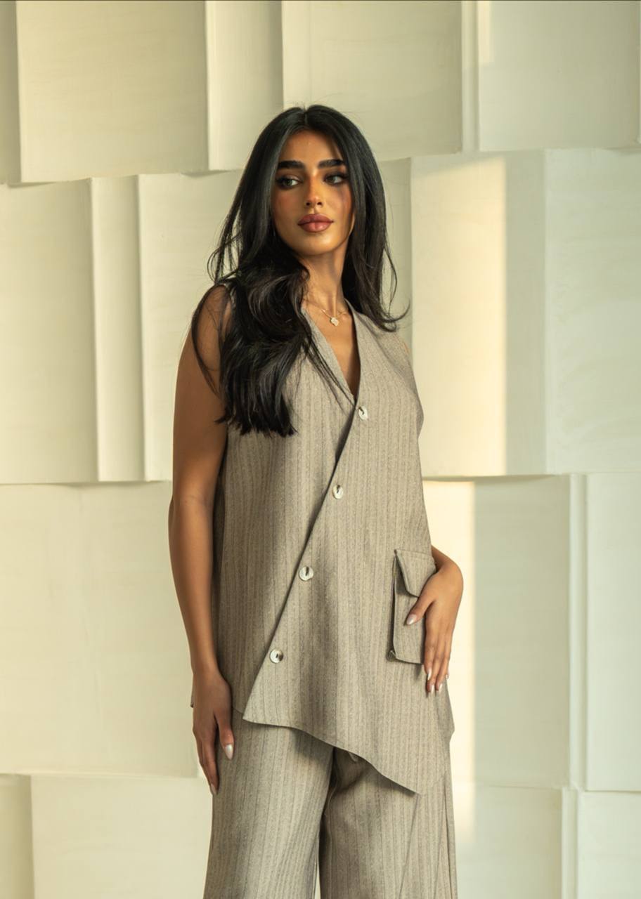 Beige Striped Vest