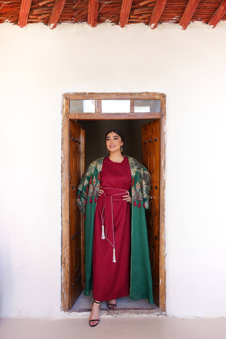 Green bisht with embroidery C:6591