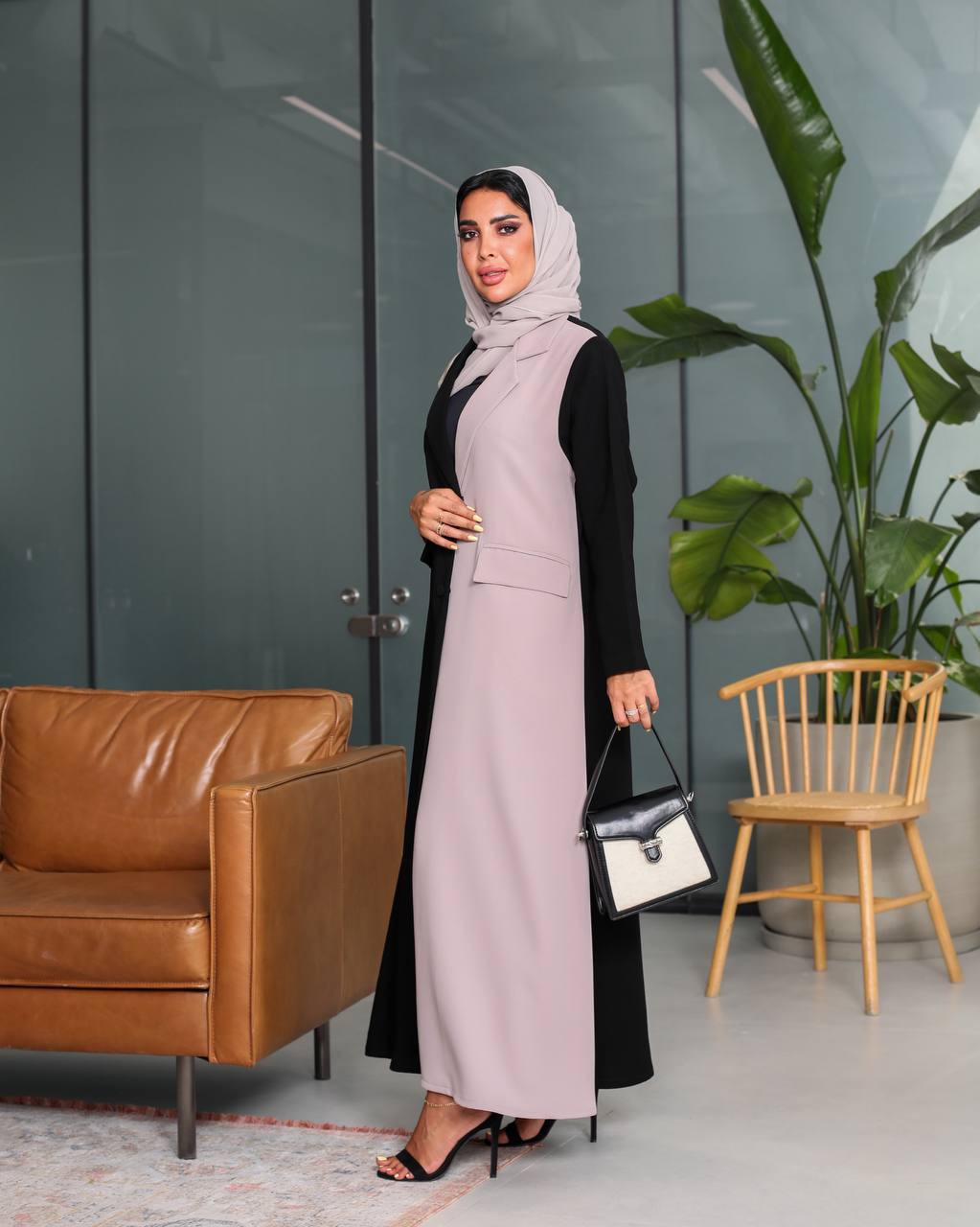 Crepe Abaya in two colors black and beige C:6538