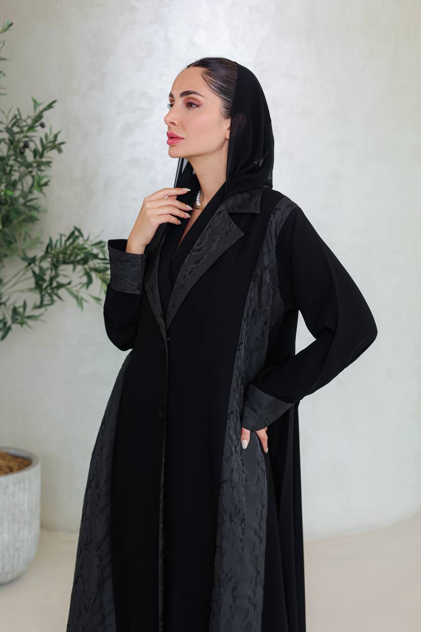 Black crepe abaya with jacquard.C:6670